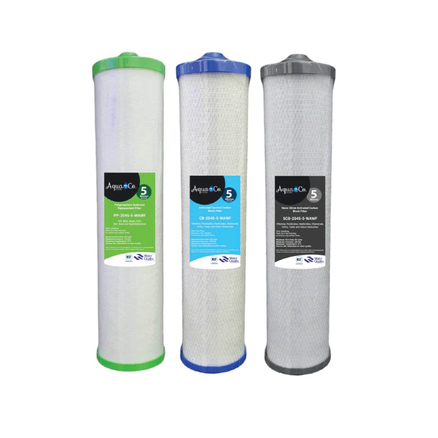 Classic 20” x 4.5” Sediment, Carbon & Silver Carbon Replacement Filters.